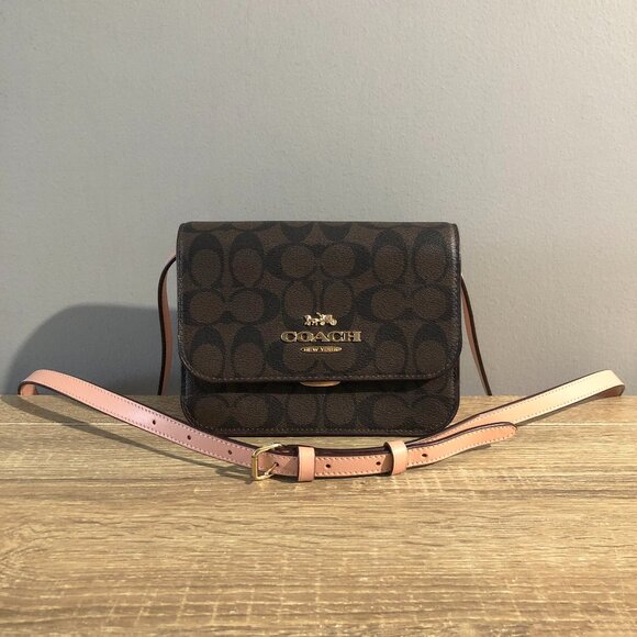 Coach Mini Brynn Brown/Pink Signature Canvas Crossbody Bag Style #C5592 - Picture 1 of 15
